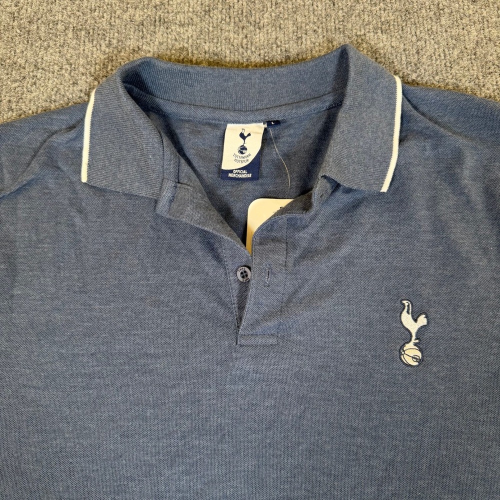 Tottenham Hotspur Mens Blue Sleeve Cotton Pique Polo Shirt Size L NEW #2999